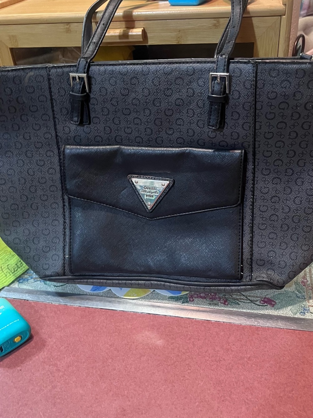 Guess Black Logo-Print Tote with Front Pocket